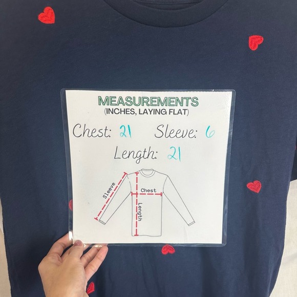 J. Crew Heart Embroidered T-Shirt Women’s S Blue Red Short Sleeve Tee Crew Neck - Picture 5 of 6